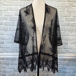 Honey Pot Black Embroidered Lace Kimono Dark Feminine Whimsigoth Romantic XL